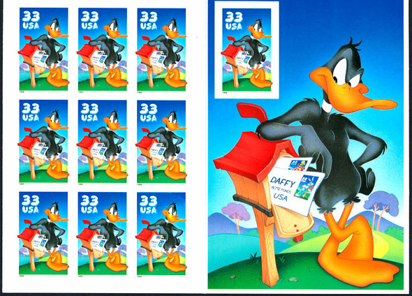 US (1999)-Looney Tunes- 33c Daffy Duck Sheet +USPS Commemorative Page + First Day Cover