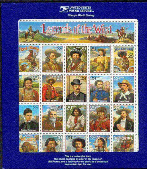 US (1994) #2870- Recalled Legends of  The West in Original Envelope - SC Value=$125!