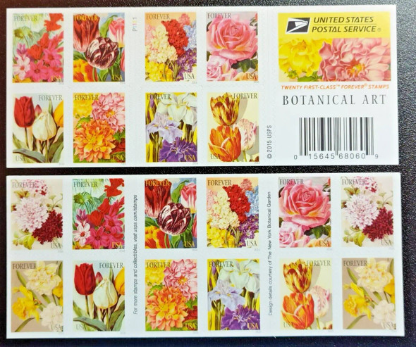 US (2016)- Botanical Art Flower Booklet of 20 Forever Stamps Scott# 5042-5051 (MNH)Booklet of 20 Forever Stamps