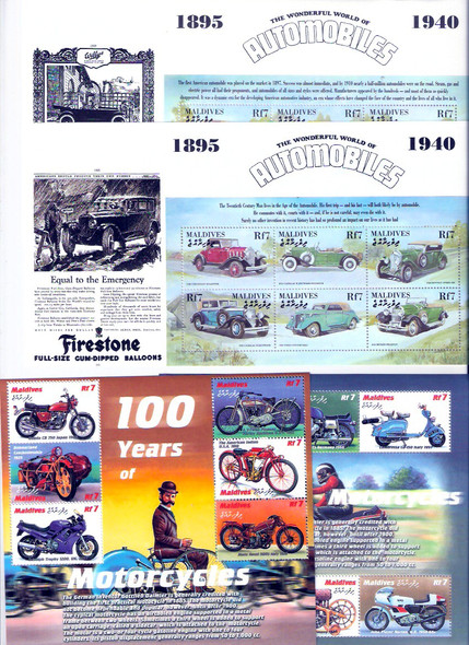 : TRANSPORTATION SHEET COLLECTION- 10 DIFFERENT-MOTORCYCLES,CLASSIC CARS,TRAINS-ORIGINAL RETAIL>$71!