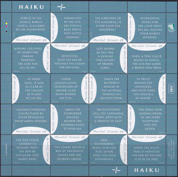 MARSHALL ISLANDS- Haiku Poetry 2016- Sheet of 20