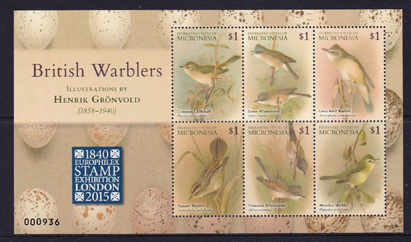 MICRONESIA (2016): London Exhibit British Warblers- Sheet of 6- illustrations