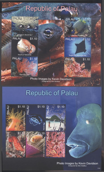 PALAU (2014)- Marine Life Photos- Sheets of 6- fish- coral- seahorse etc (2)