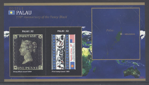 PALAU- 170th Anniversary of the Penny Black- Sheet of 2- stamp-on-stamp