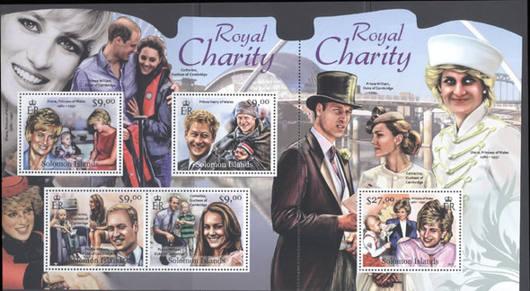 SOLOMON ISLANDS (2012)- Royal Charity- Sheet of 5- Princess Diana- Pr William and Catherine- Pr Harry