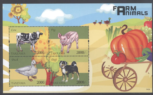 TANZANIA (2015) : Farm Animals- Sheet of 4- dog- pig- cow- duck