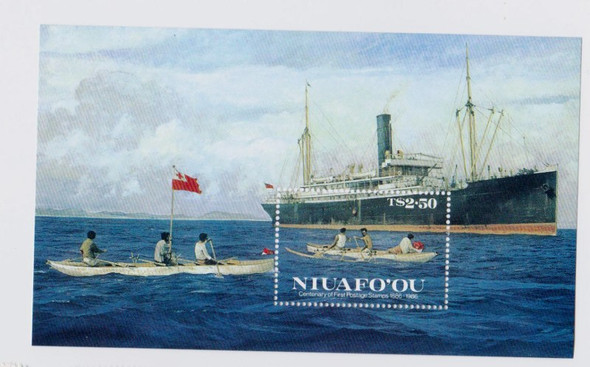 TONGA NIUAFO'OU (1987) Ship & Canoes-  Centenary of First  Postage Stamp Postage Stamp Souvenir Sheet