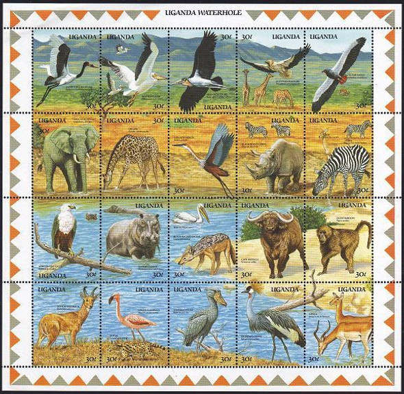 UGANDA (1989)-AFRICAN WILDLIFE SHEET OF 20