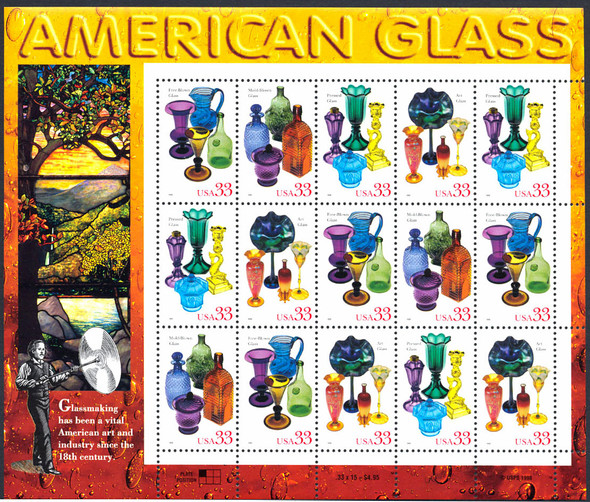 US (1999) -American Glass Sheet of 15v- SC#3328a