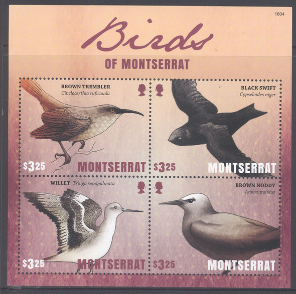 MONTSERRAT- Birds- Sheet of 4- Trembler- Black Sweft etc 1604