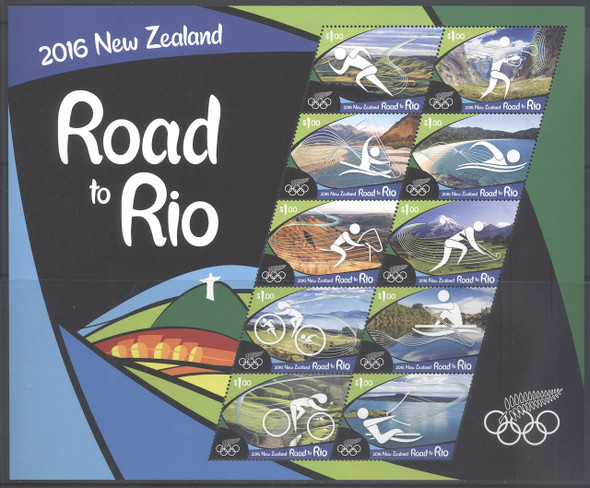 NEW ZEALAND- Rio Olympics- Sheet of 10- cycling- swimming- equestrian