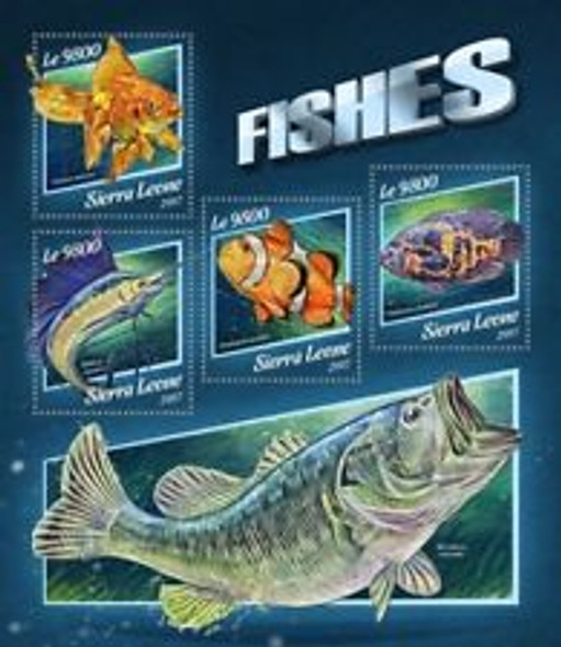 SIERRA LEONE 92018) Fishes , Sheet of 4 Plus Souvenir Sheet