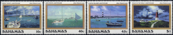 BAHAMAS (1987)- Paintings of Lighthouses (4v)- SCV=$32.50
