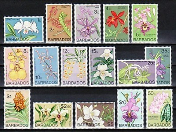BARBADOS (1977)- FLOWER DEFINITIVE SET OF 16v- ORCHIDS