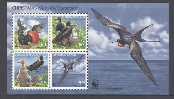 CHRISTMAS ISLAND- WWF Frigate Birds- souvenir sheet- Sht of 4 with border picture