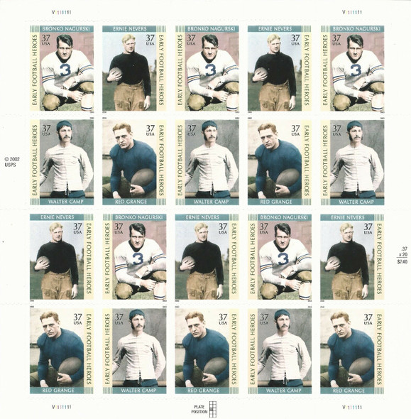 US (2003) Early Football Heroes Sheet of 20v- #3808-11