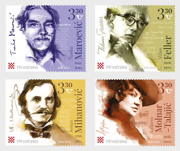 CROATIA   (2021)-Famous Croats- Mathematician, Opera Singer, etc. (4v)