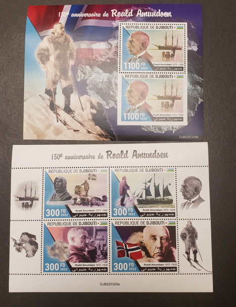 DJIBOUTI (2022) 150 Anniversary  Roald Amundsen , Antarctic Sheet Set,Our Original Retail $21