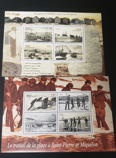 ST PIERRE MIQELON , 2 Sheets, Ice Cutting,Ships,Workers ,LAST ONES