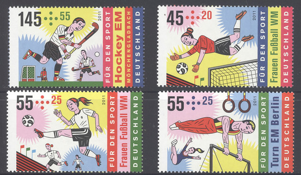GERMANY (2011)- Sports- semipostal- soccer- gymnastics- field hockey (4)