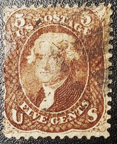 Classic US SC # 75 Used 5c Jefferson Red Brown   cv$425