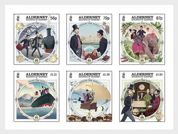 ALDERNEY  (2023)- Jules Verne's "Around The World in 80 Days"- 150th Anniversary- 6v & sheet