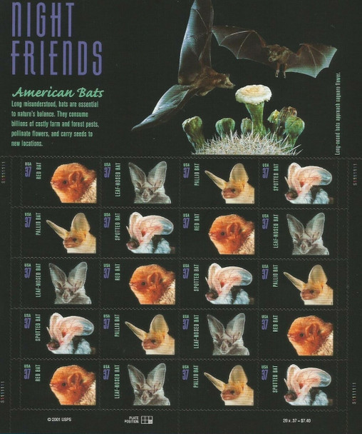 US (2002)-"Night Friends"- American Bats Sheet of 20- #3664