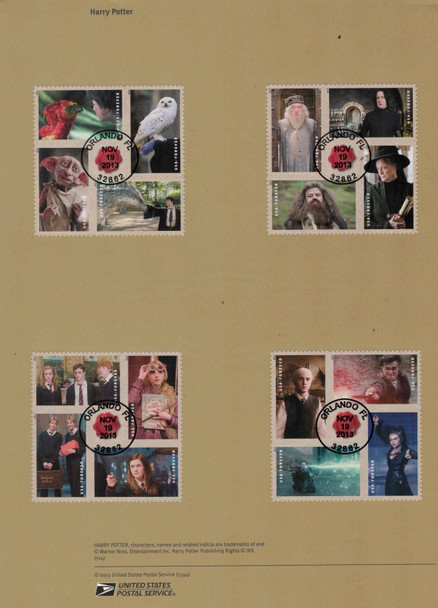 USPS (2013)- Harry Potter Souvenir Page- All 5 Booklet Panes w/First Day Cancellations