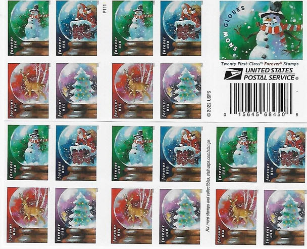 US (2023)- Snow Globes Holiday Stamps (Santa)- booklet of 20 Forever Stamps