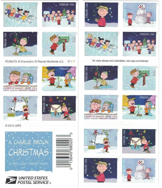 US (2015 )- Charlie Brown Christmas Booklet of 20 Forever Stamps