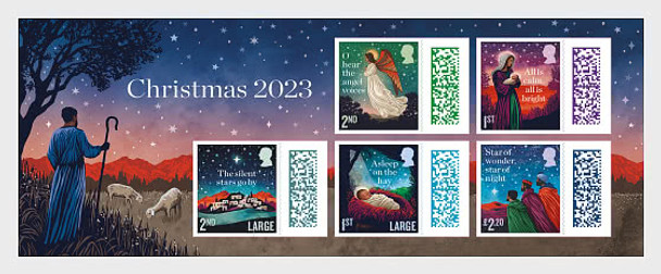 Gr. Britain (2023)- Christmas- 5 self adhesives & sheet