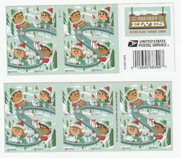 US (2023)- Christmas Elves Booklet of 20 Forever Stamps --Scott # 5722 - 5725