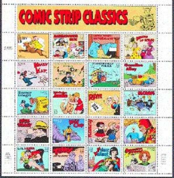 US 1996  COMIC STRIP CLASSICS- SHEET OF 20v & 20 STAMPED POSTCARDS!SC# 3000