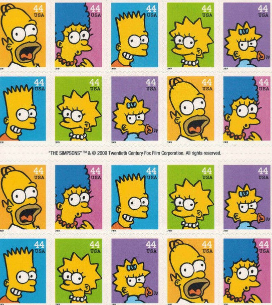 US (2009)--"THE SIMPSONS" CARTOON- SHEET OF 20- #4403A+ 5 USPS UNADDRESSED FIRST DAY COVERS!