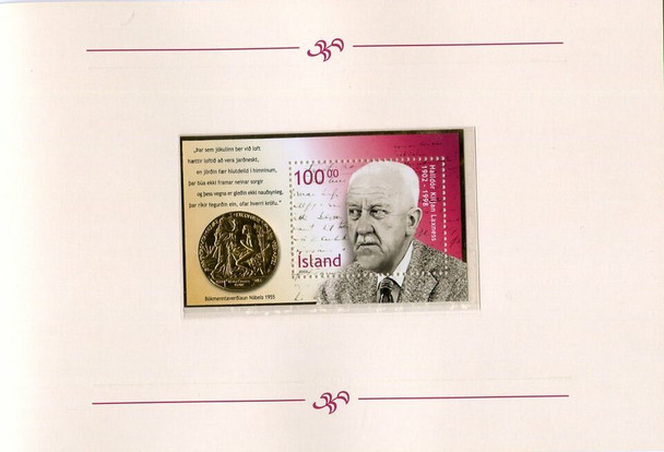 ICELAND (2002)- Halldor Laxness, Nobel Prize Winner,  Gold Foil Souvenir Sheet-in Presentation Folder!