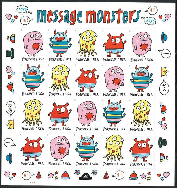 CARTOON MONSTER FESTIVAL!!--  US (2021)- Message Monsters (Cartoons)  # 5636-5639  Sheet Of 20 Forever  US (2019)- Sesame Street Sheet of 16--Puppets- #5394+ ISRAEL (2019)- Cartoon Monsters Set of 3v!