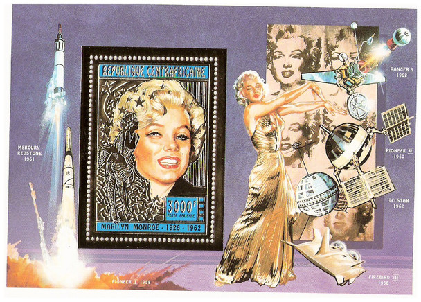 CENTRAL AFRICAN REP (1996).-Marilyn Monroe Gold Deluxe Foil Souvenir Sheet w/Space Achievements