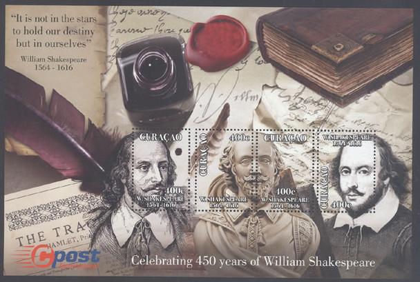 NETHERLANDS ANTILLES: CURACAO Shakespeare 450 yrs- Sheet of 4 (1)