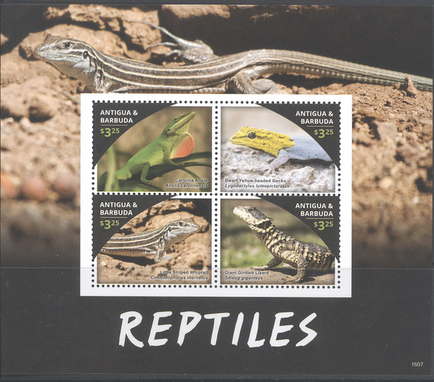 ANTIGUA- Reptiles 2016- Sheet of 4- lizard- gecko- anole- 1607