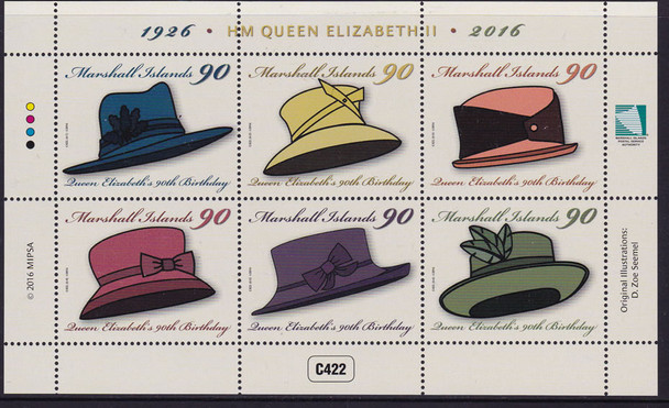 MARSHALL ISLANDS- QE II 90th Bday- Sheet of 6- hats