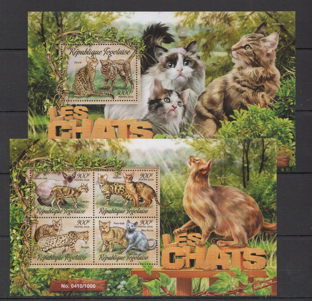 TOGO- Cats 2016- Sheet of 4- Bengal,Abyssin, etc. & sovenir sheet-Ocicat