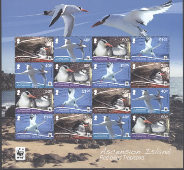 ASCENSION- WWF Red-billed Tropic bird- mini-sheet of 4 sets