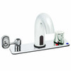 Speakman S-9729 - Battery powered lavatory faucet. Above-counter hot/cold mixer with built-in check valves, adjustable temperature limit stop. Solenoid with built-in filter. Electronics housed above counter. Solid brass body. Uses two (2) 3-volt lithium