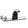 Speakman S-8727 - Battery powered lavatory faucet. Solenoid with built-in filter. Batteries and electronics housed above counter. All metal body and spout. Uses two (2) 3-volt lithium batteries. Low battery warning light (10% life remains). 60-second tim