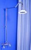 Strom Plumbing - P0678C Exposed Shower Set Includes Faucet with 3-3/8 inch centers and Porcelain Handles, 36 inch Riser, Shower Arm, Porcelain Rain Shower Head and Wall Brace.