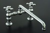 Strom Plumbing - P0831C Bridge Style 8 inch Center Deck Mount Kitchen Faucet with 12 inch Straight Spout and Cross Handles. The P0831C has metal cross handles with porcelain buttons for hot and cold.