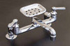 Strom Plumbing P1048C - Deck Mount Bridge Style Kitchen Faucet with Soap Dish, 6-inch Spout and Lever Handles