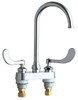 Chicago Faucets 895-317GN2AFCABCP 4 inch Center Deck Mounted Sink Faucet with Rigid/Swing Gooseneck Spout, 1.6 GPM Laminar Flow Control Device in Spout, Indexed Wristblade Handles and Quaturn? Cartridges Chicago Faucets 895-317GN2AFCABCP 4 inch Center Deck Mounted Sink Faucet with Rigid/Swing Gooseneck Spout, 1.6 GPM Laminar Flow Control Device in Spout, Indexed Wristblade Handles and Quaturn? Cartridges