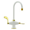 Chicago Faucets 50-ABWC Single hole deck mounted faucet is a classic design that has two control handles and mounts into one installation hole. The 50-ABCP comes with a gooseneck swing spout and 2.2 GPM aerator for an even flow of water