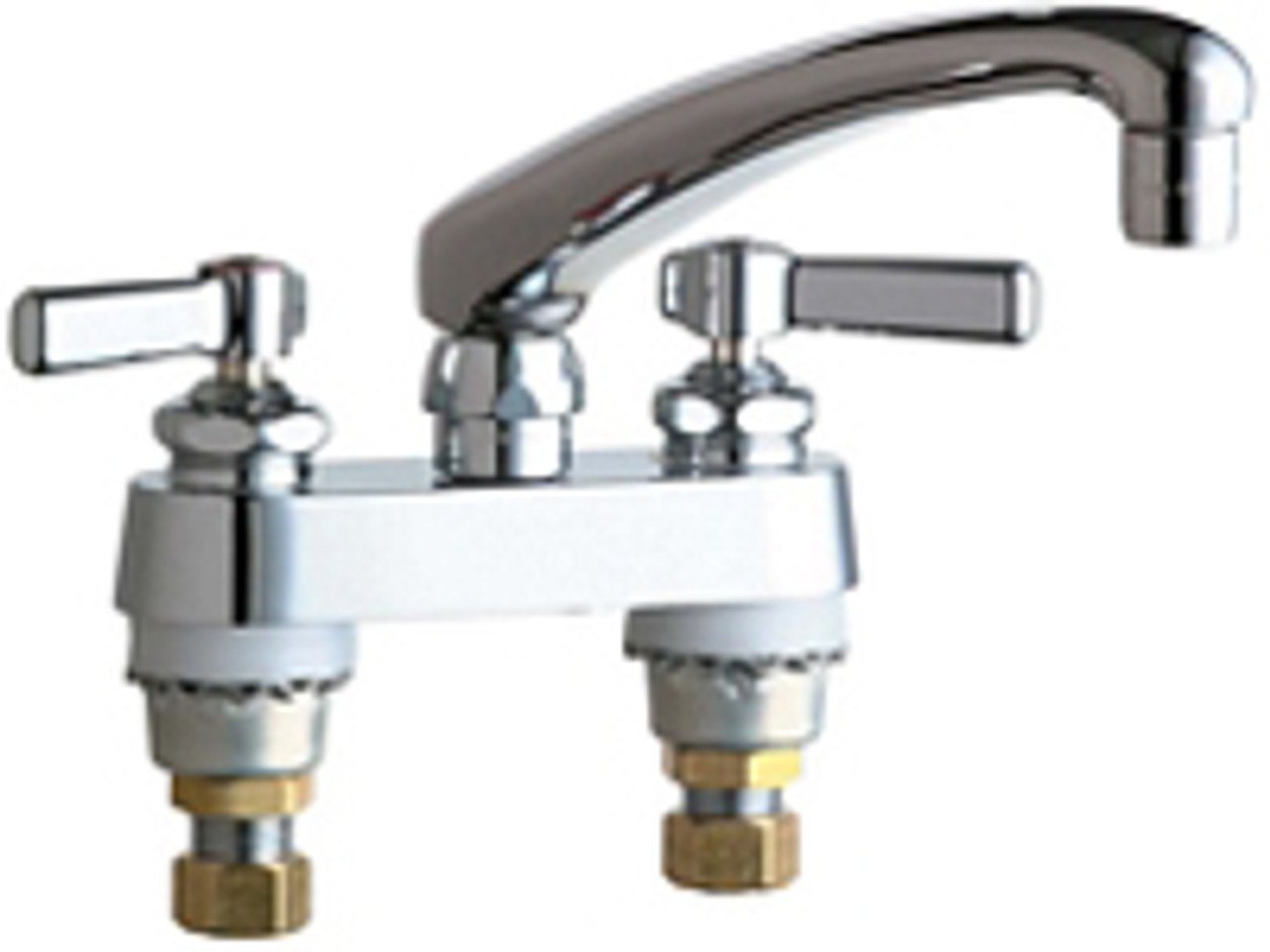 Chicago Faucets 895-L8ABCP 4 inch Center Deck Mounted Sink Faucet with 8 inch Cast Swing Spout, 2.2 GPM Pressure Compensating Softflo® Aerator, Indexed Lever Handles and Quaturn™ Cartridges Chicago Faucets 895-L8ABCP 4 inch Center Deck Mounted Sink Faucet with 8 inch Cast Swing Spout, 2.2 GPM Pressure Compensating Softflo® Aerator, Indexed Lever Handles and Quaturn™ Cartridges
